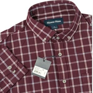 Mizzen+Main Mens Large Perd City‎ Flannel Button Down Shirt Wine Richard Plaid